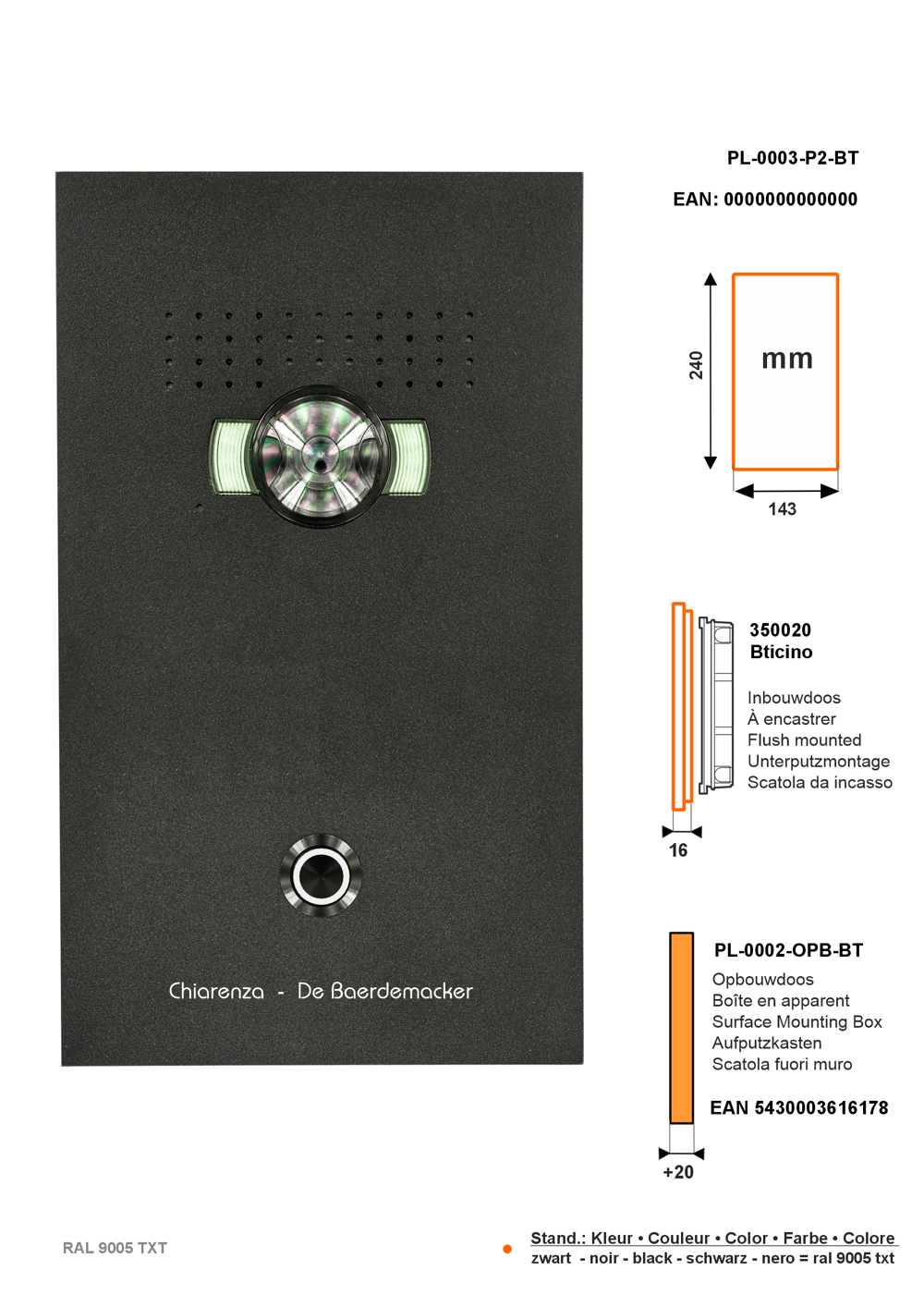 Pulsantiera videocitofonica SFERA LUNA PURE NOME di alta gamma di Bticino