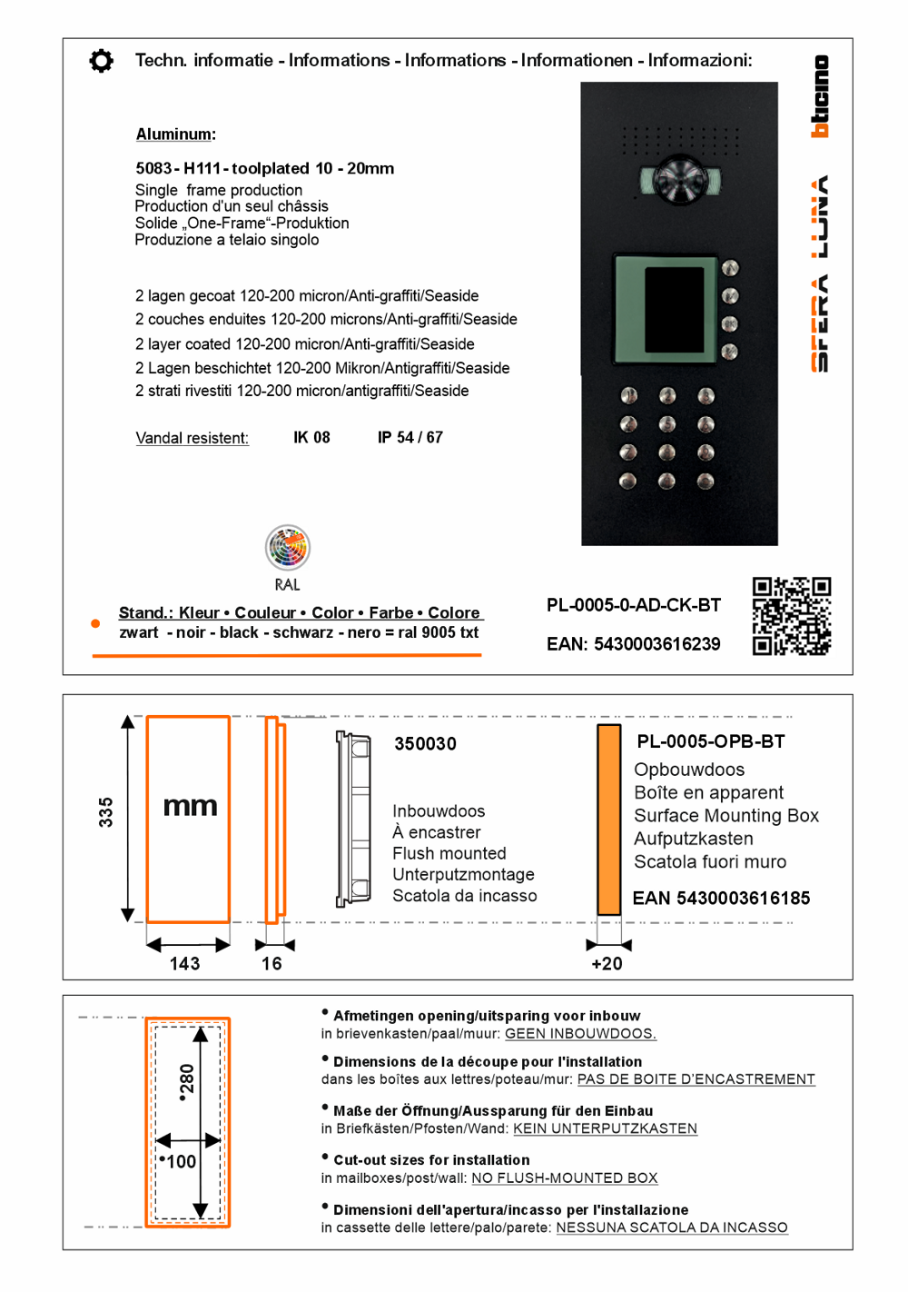 SFERA LUNA+ Graphic display Tastatur-Modul VIDEO-SPRECHANLAGEN HIGH-END BTICINO