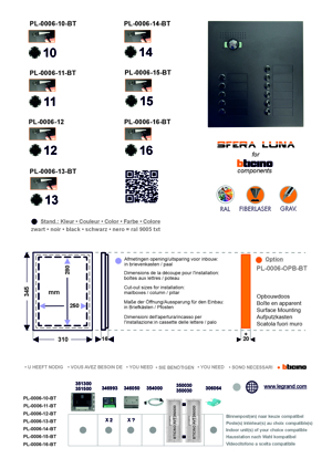 SFERA LUNA+ 10 → 16 Boutons de Sonnette pour Vidéo-parlophonie Bticino (3500030+3500030)