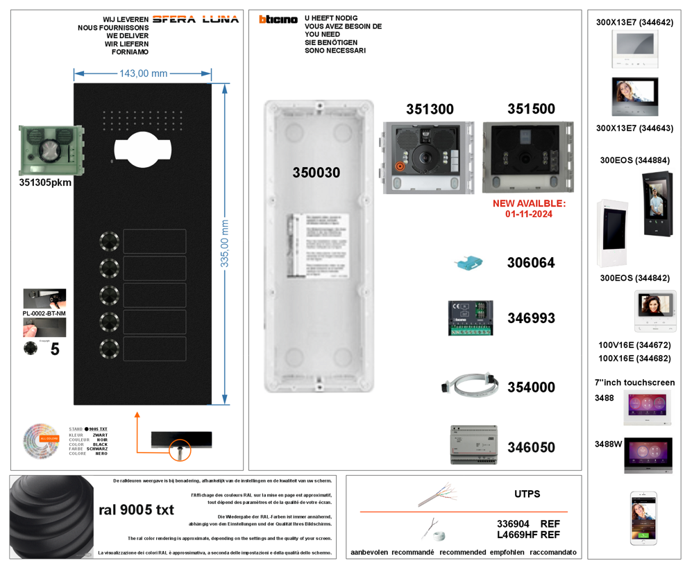 SFERA LUNA+5 Ruftasten VIDEO-SPRECHANLAGEN HIGH-END BTICINO (350030)