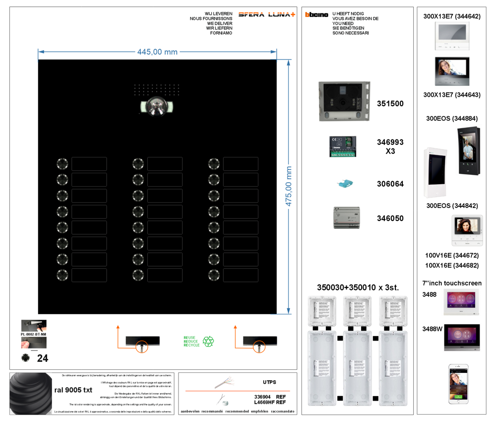 SFERA LUNA 24 Call/Push Buttons for Audio/Video door entry system Bticino