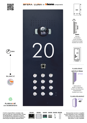 SFERA LUNA+ Numéro Gravé Clavier à Code Vidéo-parlophonie haut de gamme Bticino