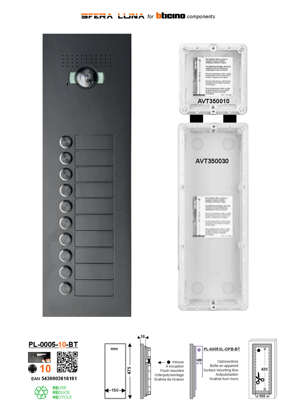 SFERA LUNA+10 PULSANTIERA da esterno audio e video BTICINO