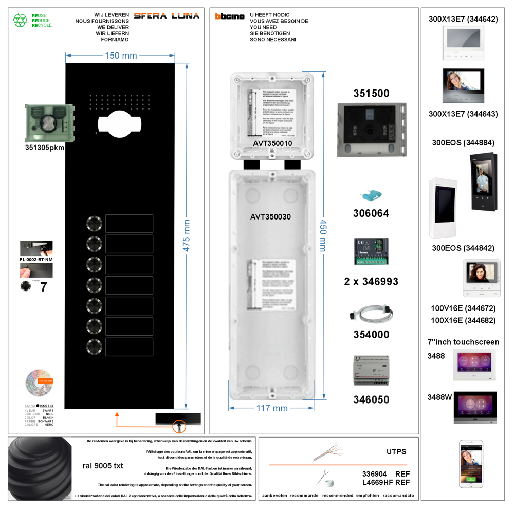 SFERA LUNA+7 Drukknoppen Video Parlofonie High-End Bticino