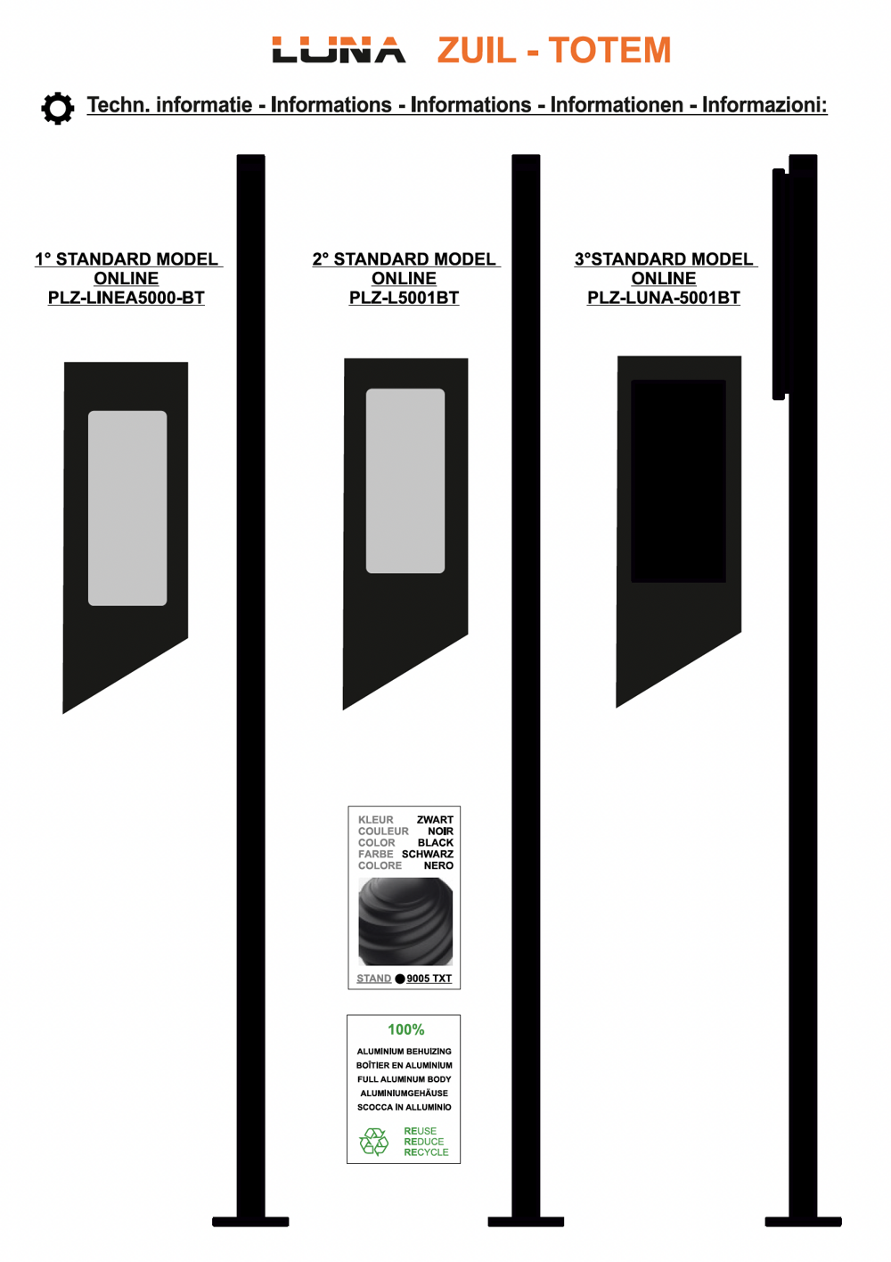 LUNA Design Zuil + LUNA5000 Frontplaat voor BTicino 345000 touchscreen
