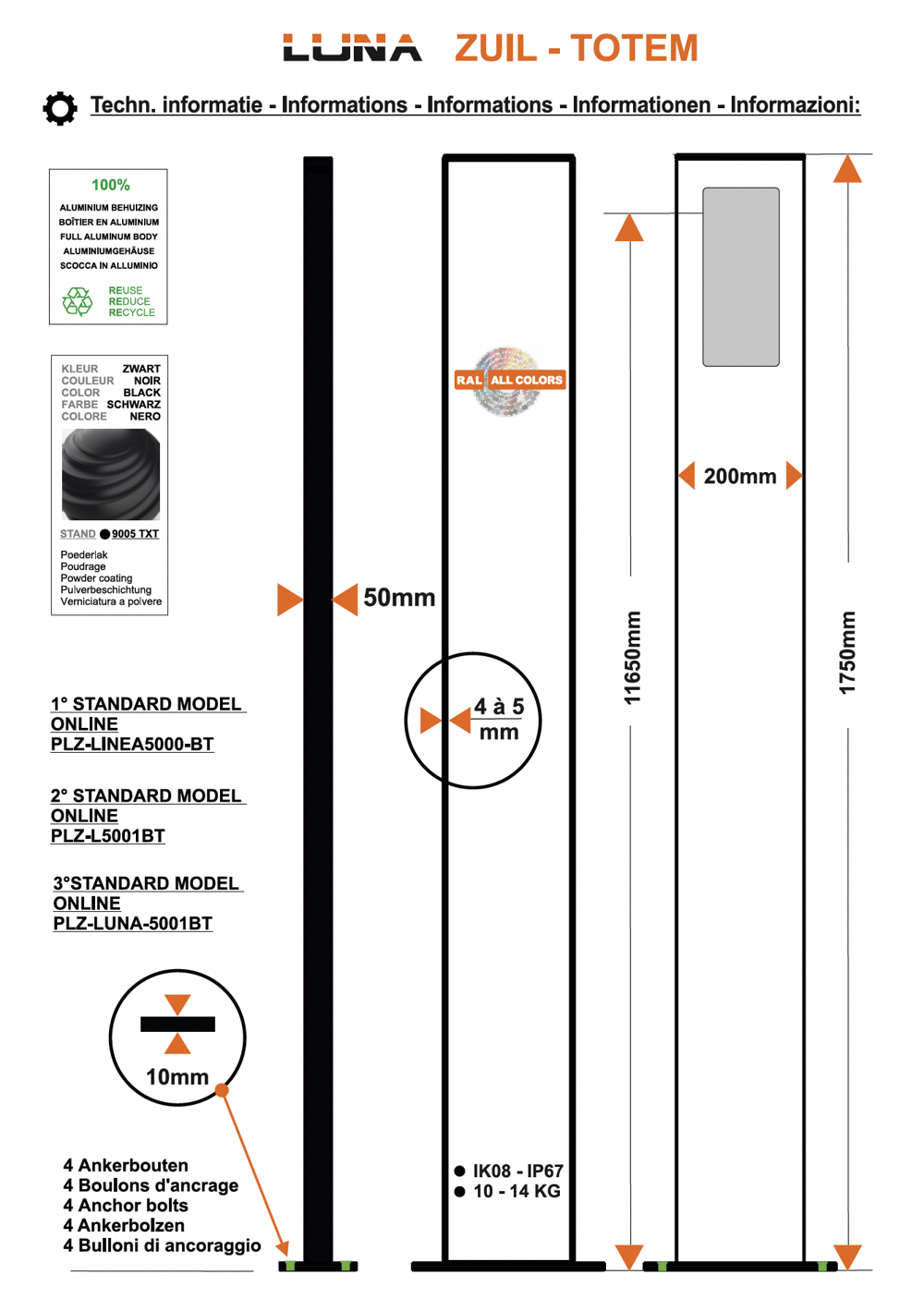 Colonna Design LUNA + Piastra Frontale LUNA5000 per Touchscreen BTicino 345000